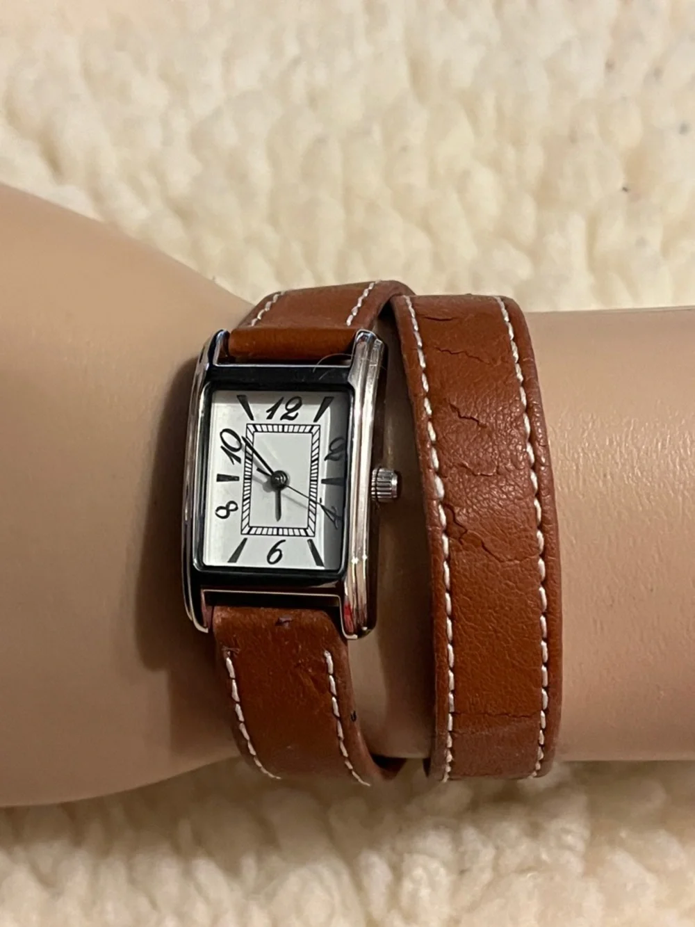 Brown Double-Wrap Leather Strap Watch